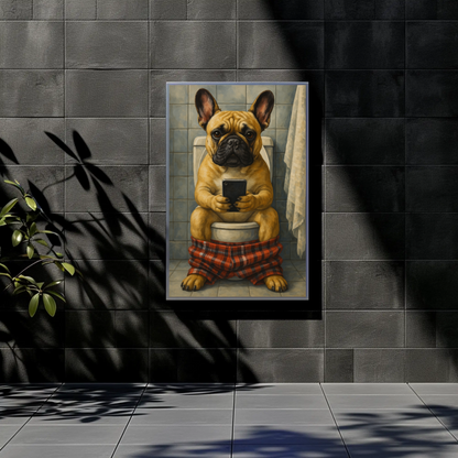 French Bulldog Pooping Vintage Poster