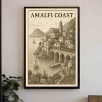 Amalfi Coast Illustration Poster Wall Art 18x24 Print