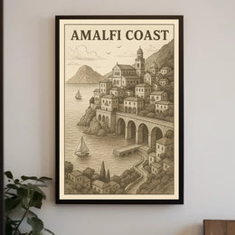 Amalfi Coast Illustration Poster Wall Art 18x24 Print