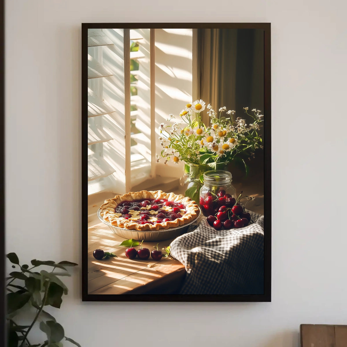 rustic kitchen counter with cherry pie Poster