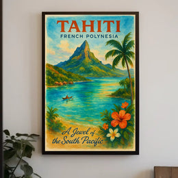 Tahiti Travel Poster – Vintage French Polynesia Wall Art, South Pacific Paradise Decor