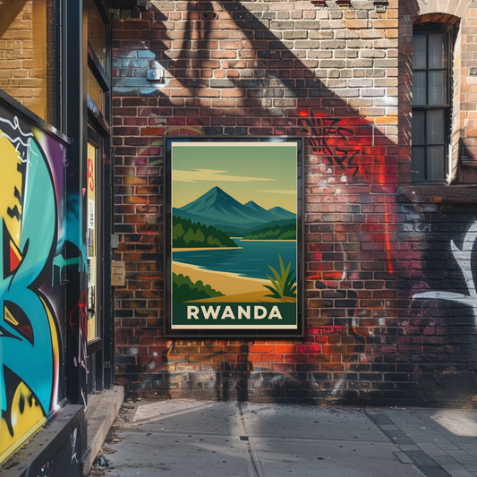 Rwanda Lake and Mountains Modern Poster Travel