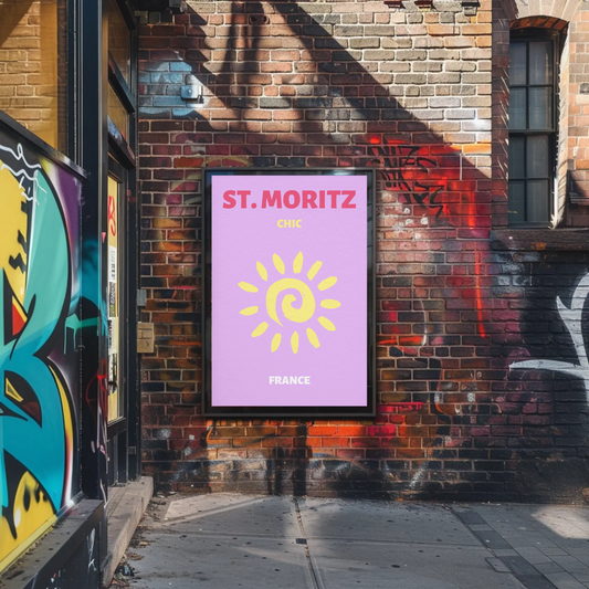 St Moritz Chic Sun Graphic Retro Travel Poster