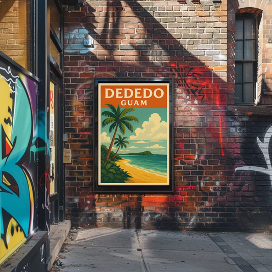 Dededo Guam Beach Palms Coastal Horizon Travel Poster