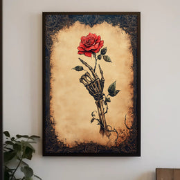 Skeletal Hand and Rose Artistic, Abstract, Pop Culture Poster