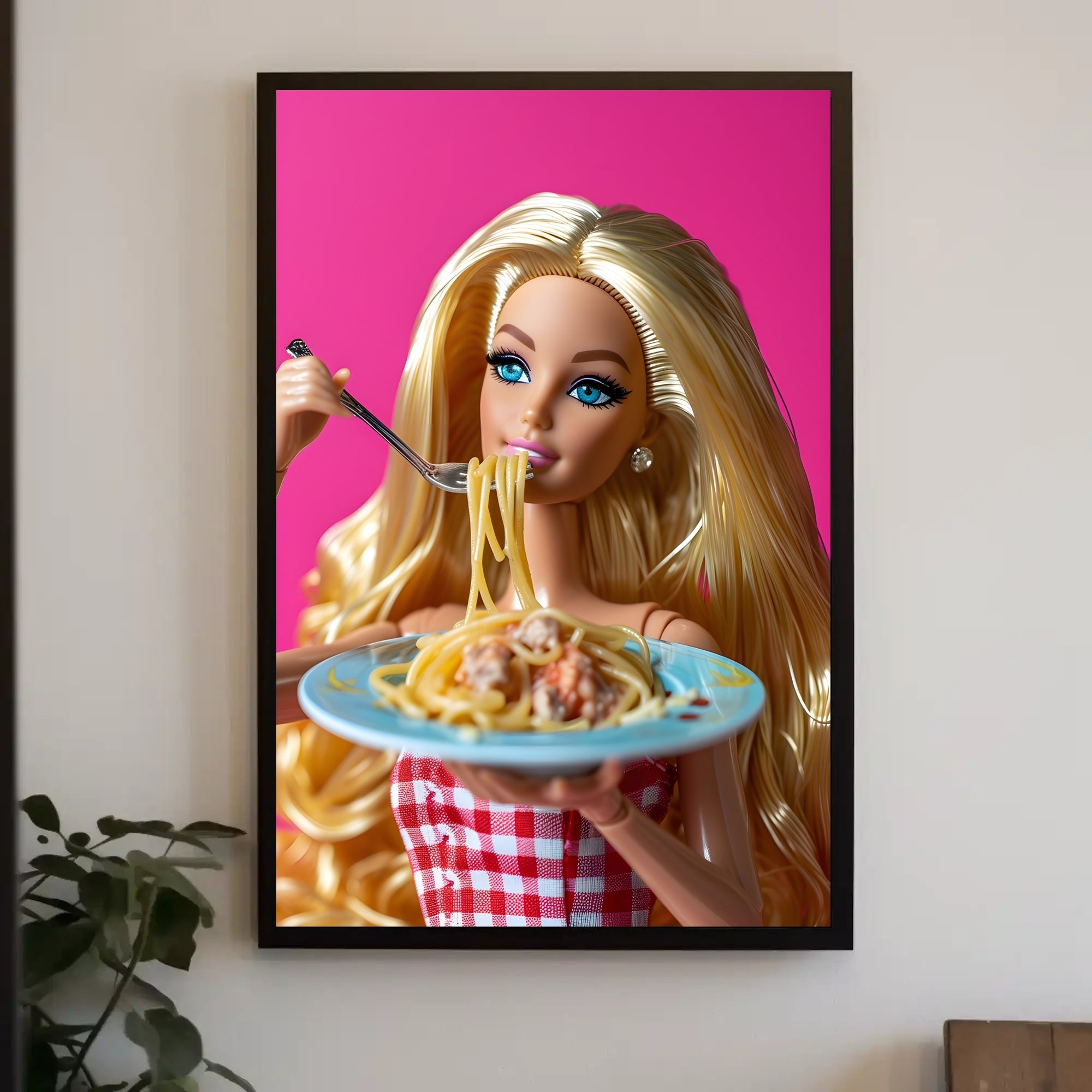 Doll Dining Delight: Quirky Fun Pop Culture Poster PosterGoat