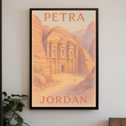 Petra AlKhazneh Vintage Pastel Explorer Travel Poster