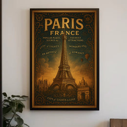 Paris Landmarks Vintage Art Nouveau Urban or Cityscape Poster