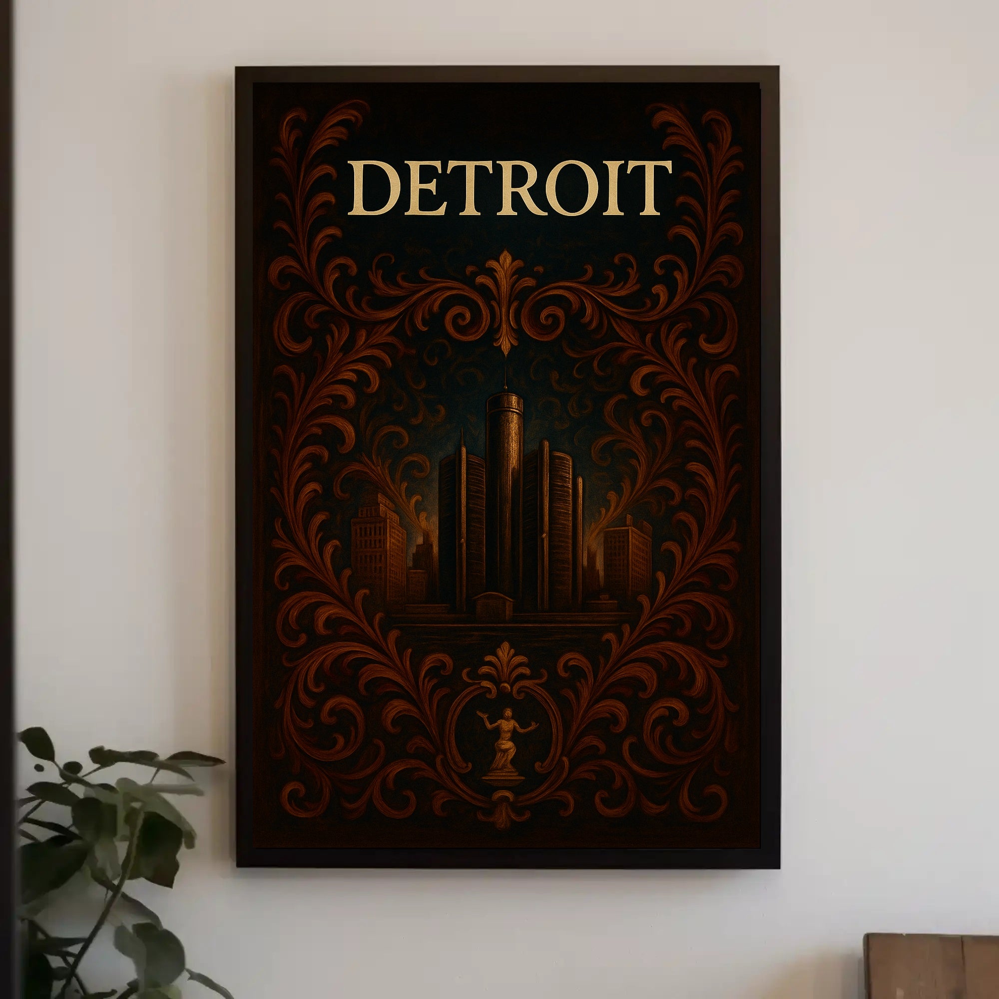 Detroit Skyline Celebration: Vintage Urban or Cityscape Poster