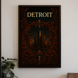 Detroit Skyline Celebration: Vintage Urban or Cityscape Poster