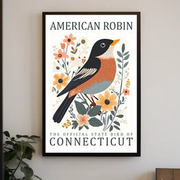 American Robin Connecticut State Bird Poster Art