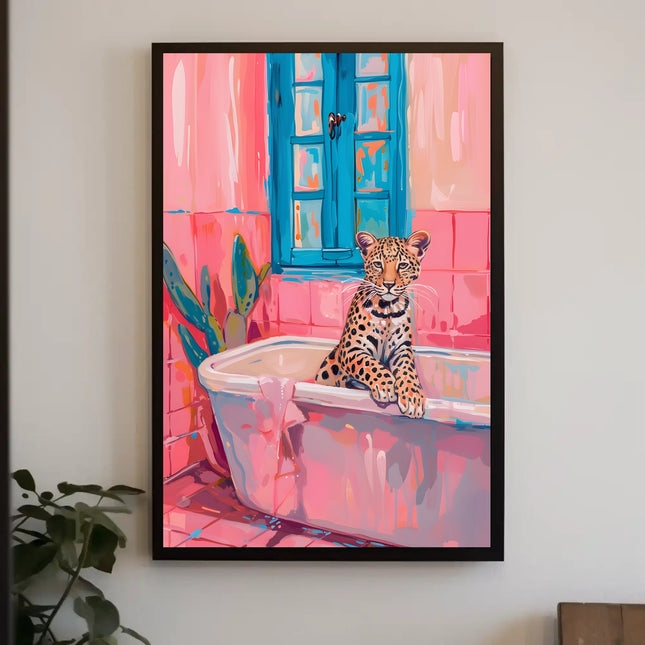 Leopard Bathtub Art Print for Animal Poster