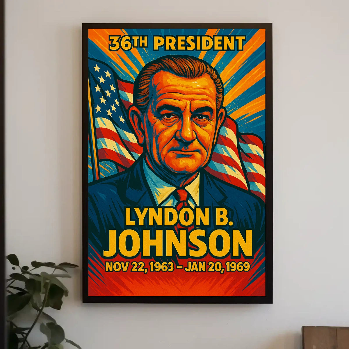 Lyndon B. Johnson 36th President of the United States Colorful Comic Book Style Poster