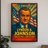 Lyndon B. Johnson 36th President of the United States Colorful Comic Book Style Poster