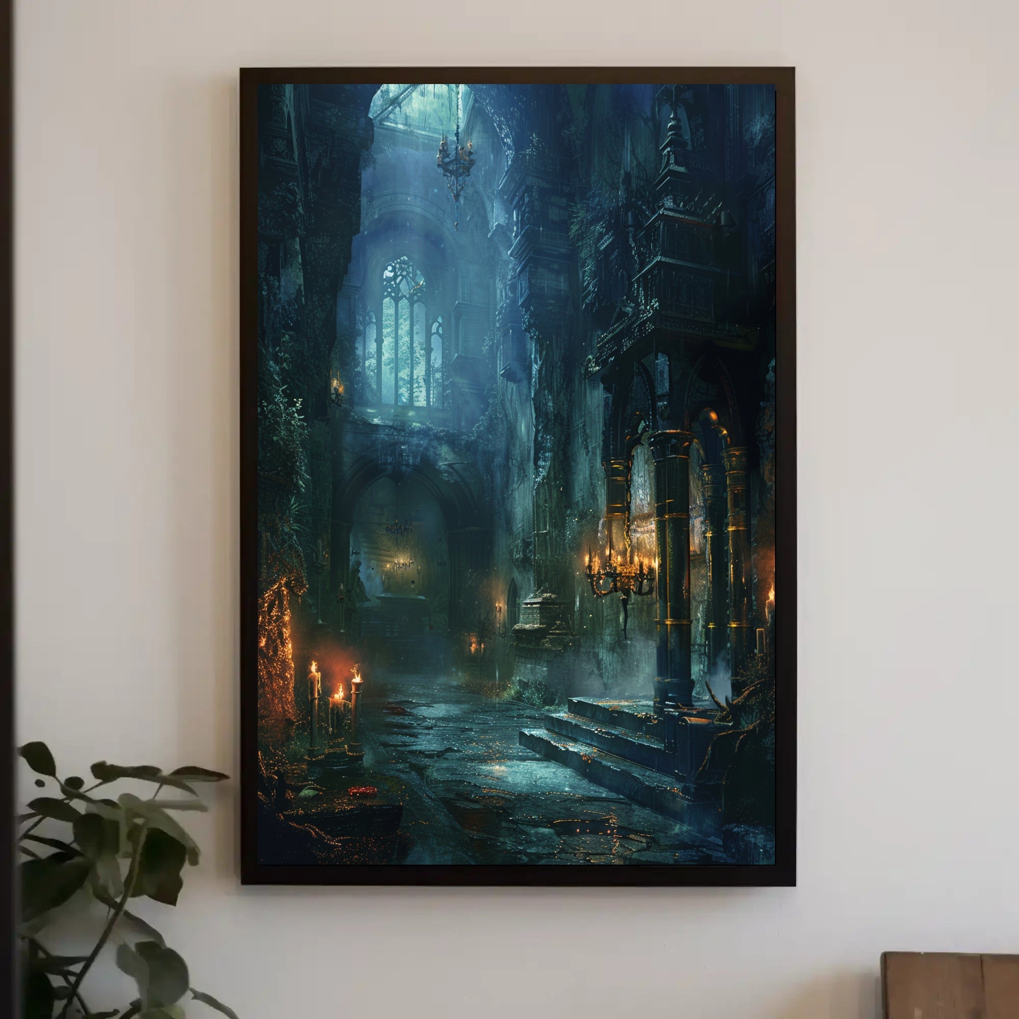 Gothic Cathedral Mystery: Atmospheric Art Poster PosterGoat