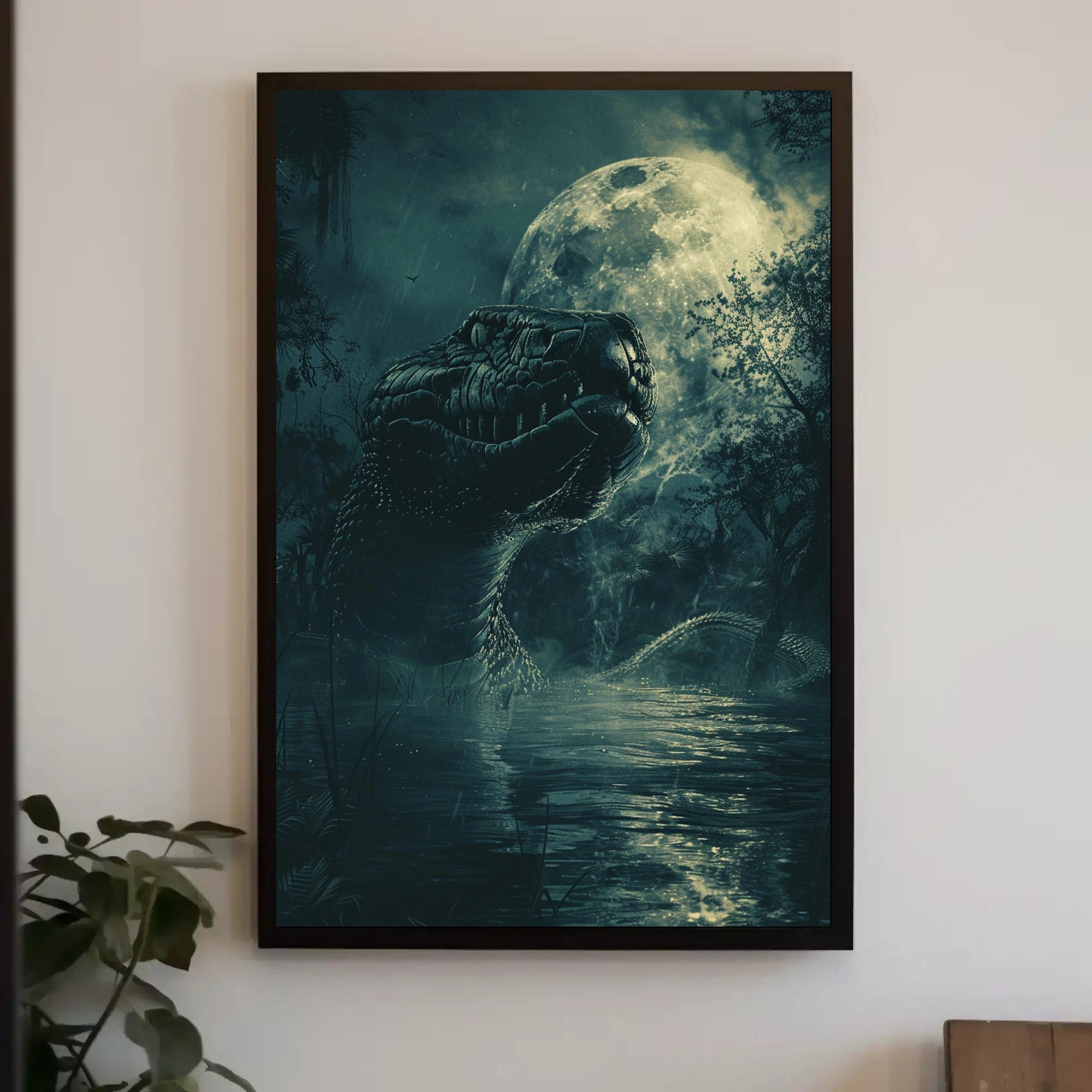 Giant Serpent in Moonlit Jungle Fantasy or Mythology Poster PosterGoat