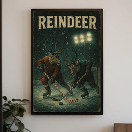 Festive Reindeer Ice Hockey Match - Fantasy or Mythology Poster