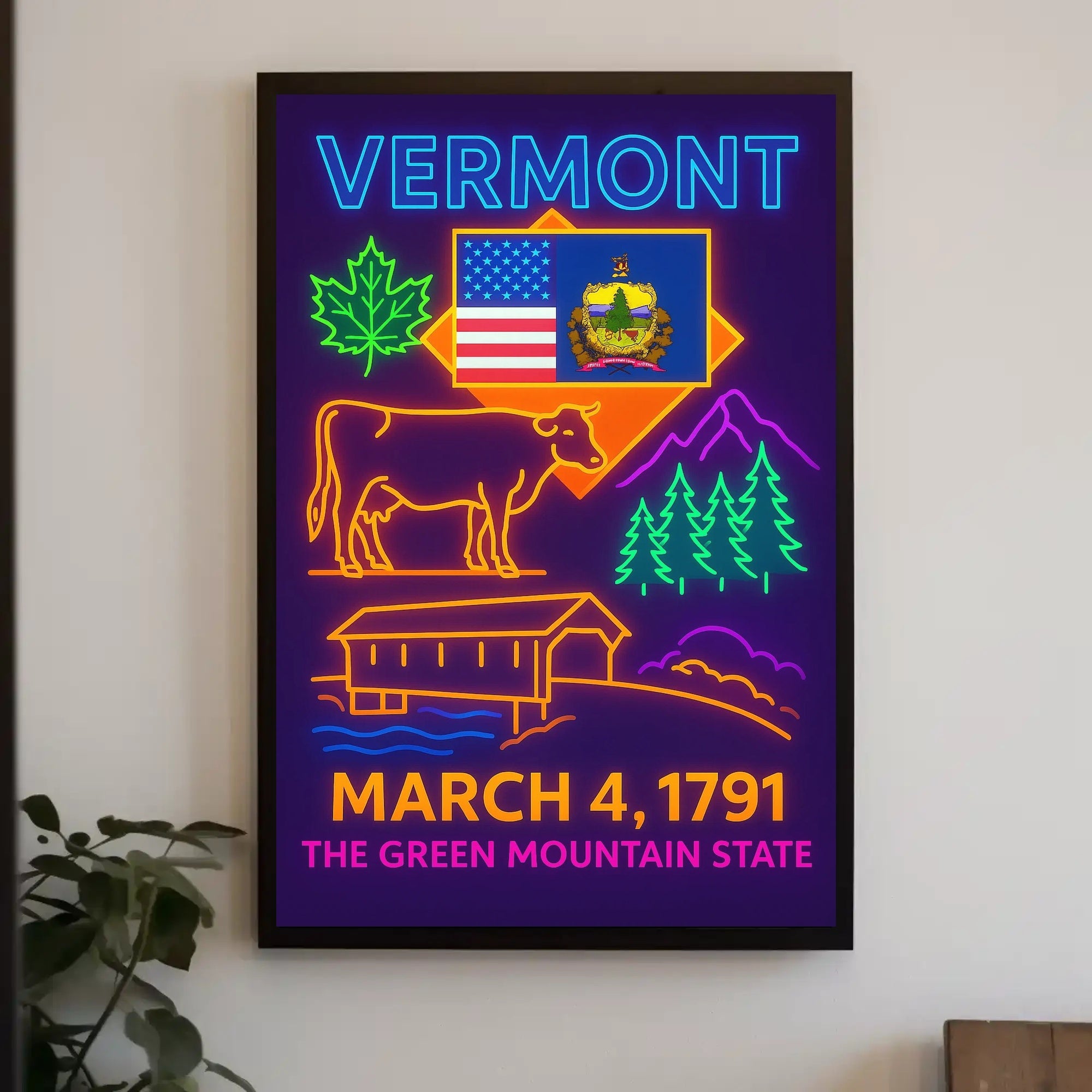 Vermont Green Mountain State Neon Sign Heritage Poster