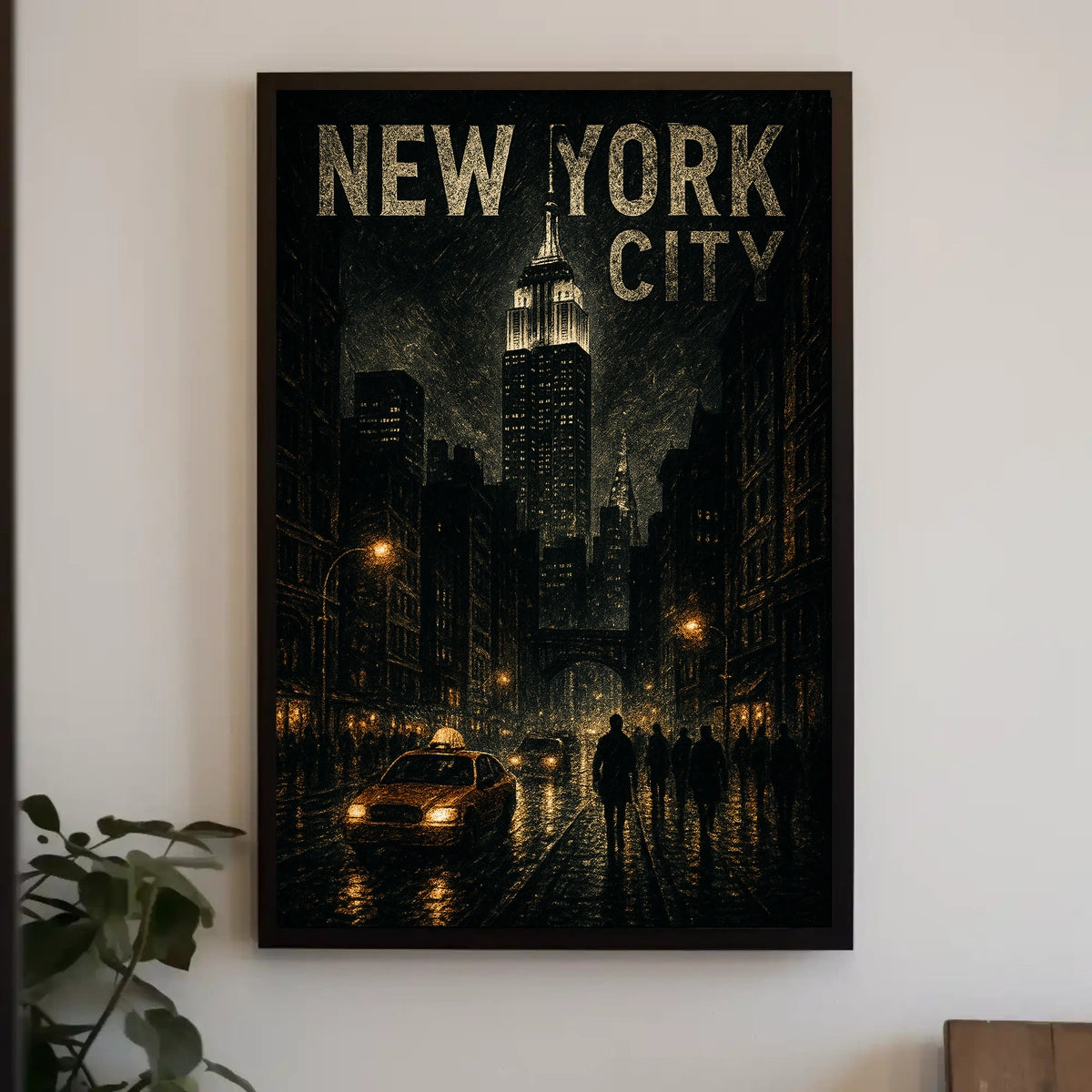 Empire State Building Night Poster Vintage Wall Art