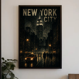 Empire State Building Night Poster Vintage Wall Art