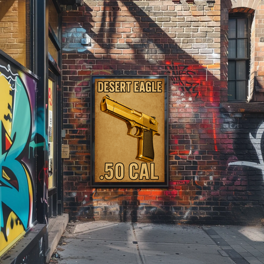 Desert Eagle Golden 50 Cal Metallic Firearm Pistol Gun Poster