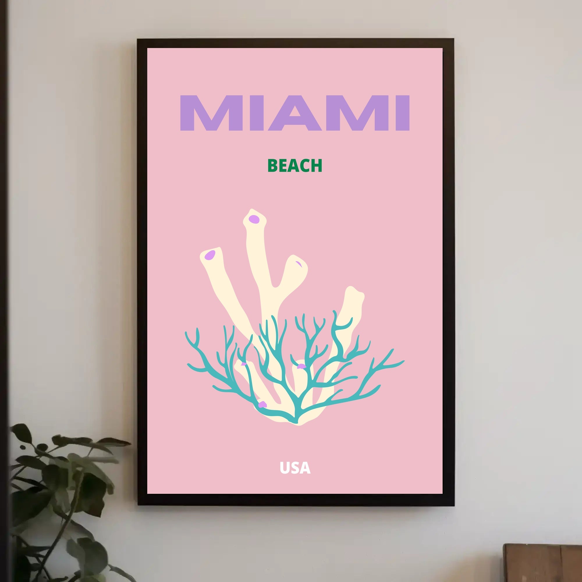 Miami Beach Coral Fantasy Travel Poster