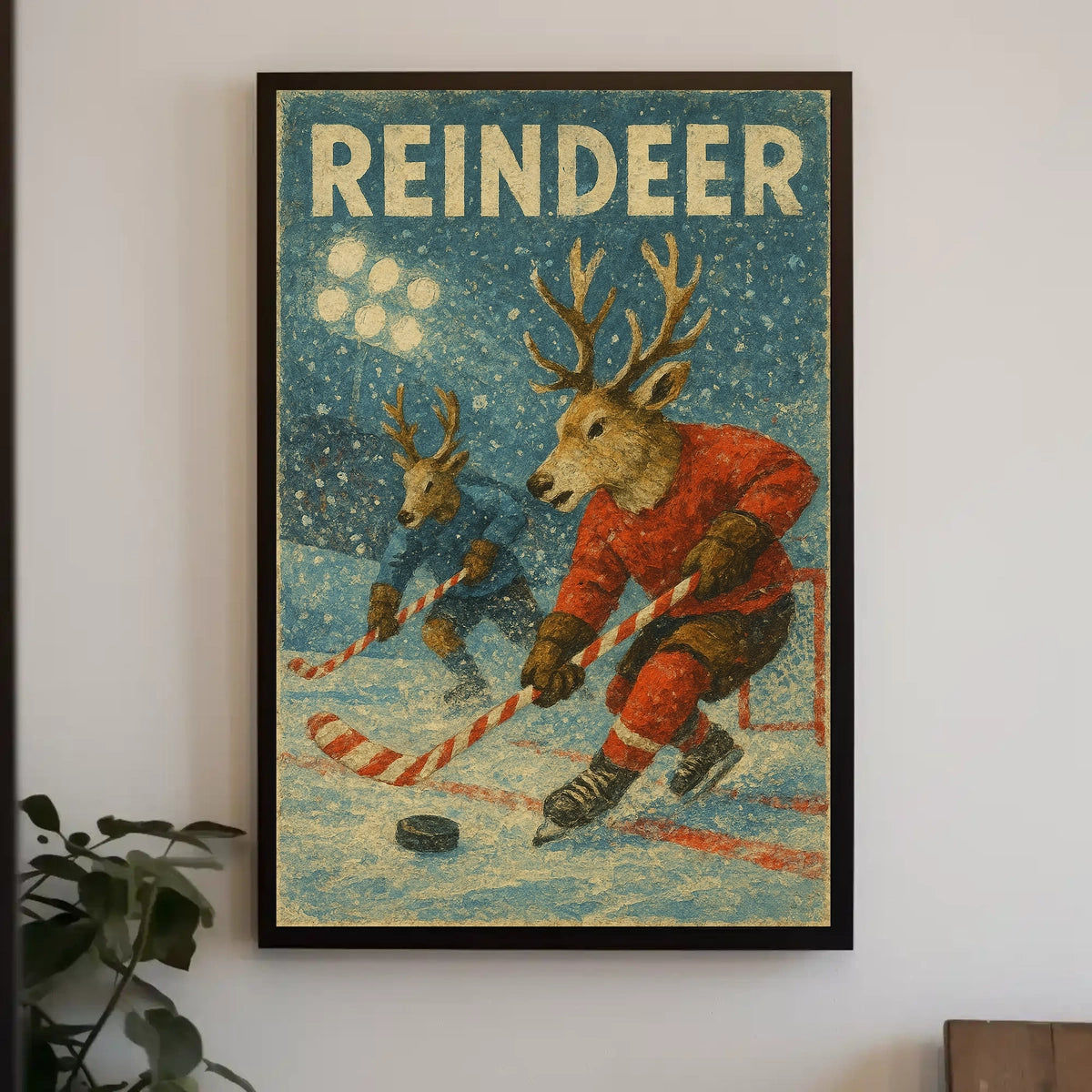 Reindeer Ice Hockey Winter Wonderland Sports Poster