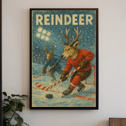Reindeer Ice Hockey Winter Wonderland Sports Poster