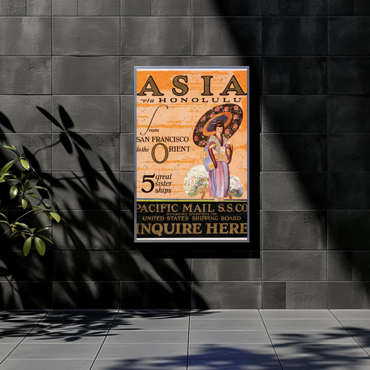 Asia via Honolulu - Pacific Mail Poster