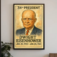 Dwight D. Eisenhower 34th President of the United States Exaggerated Cartoon Sketch Poster