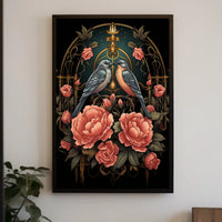 Art Nouveau Birds and Roses Vintage Poster