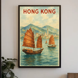 Hong Kong Harbor Watercolor Travel Poster
