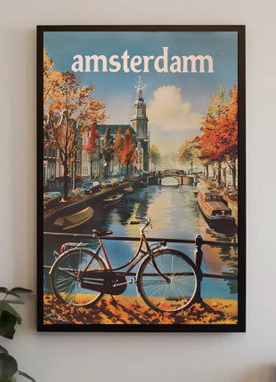 Autumn Amsterdam Canal Vintage Travel Poster