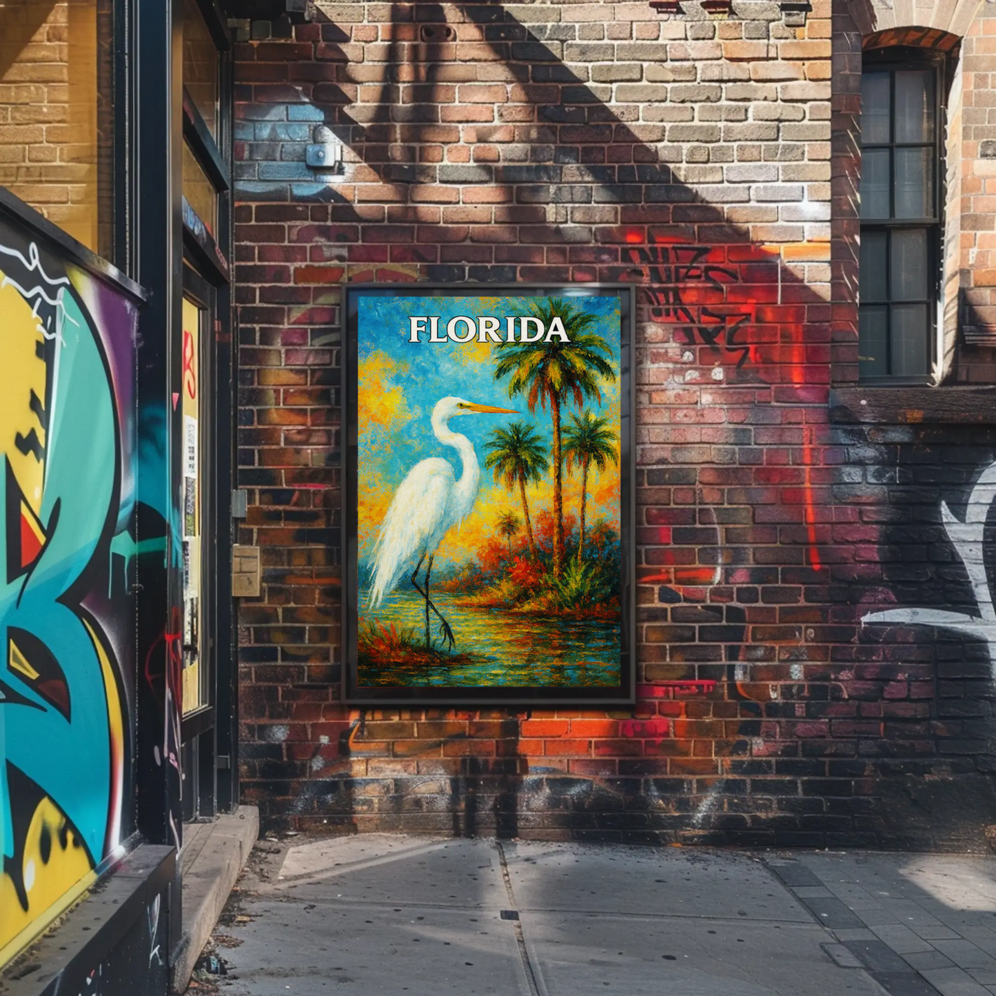Florida Heron Tropical Lake Palms Poster