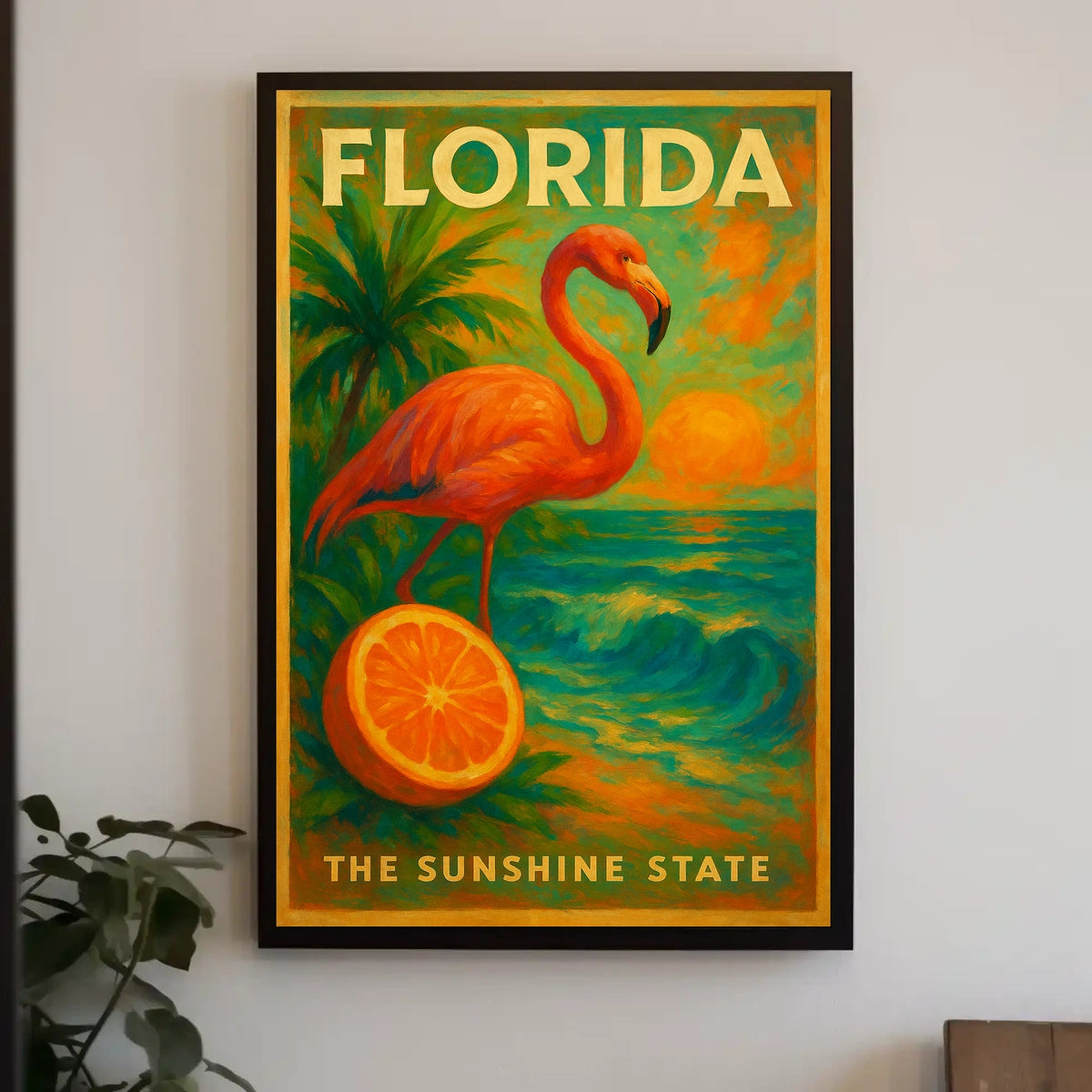 Florida Sunset Flamingo Poster For Beach Decor Vibe