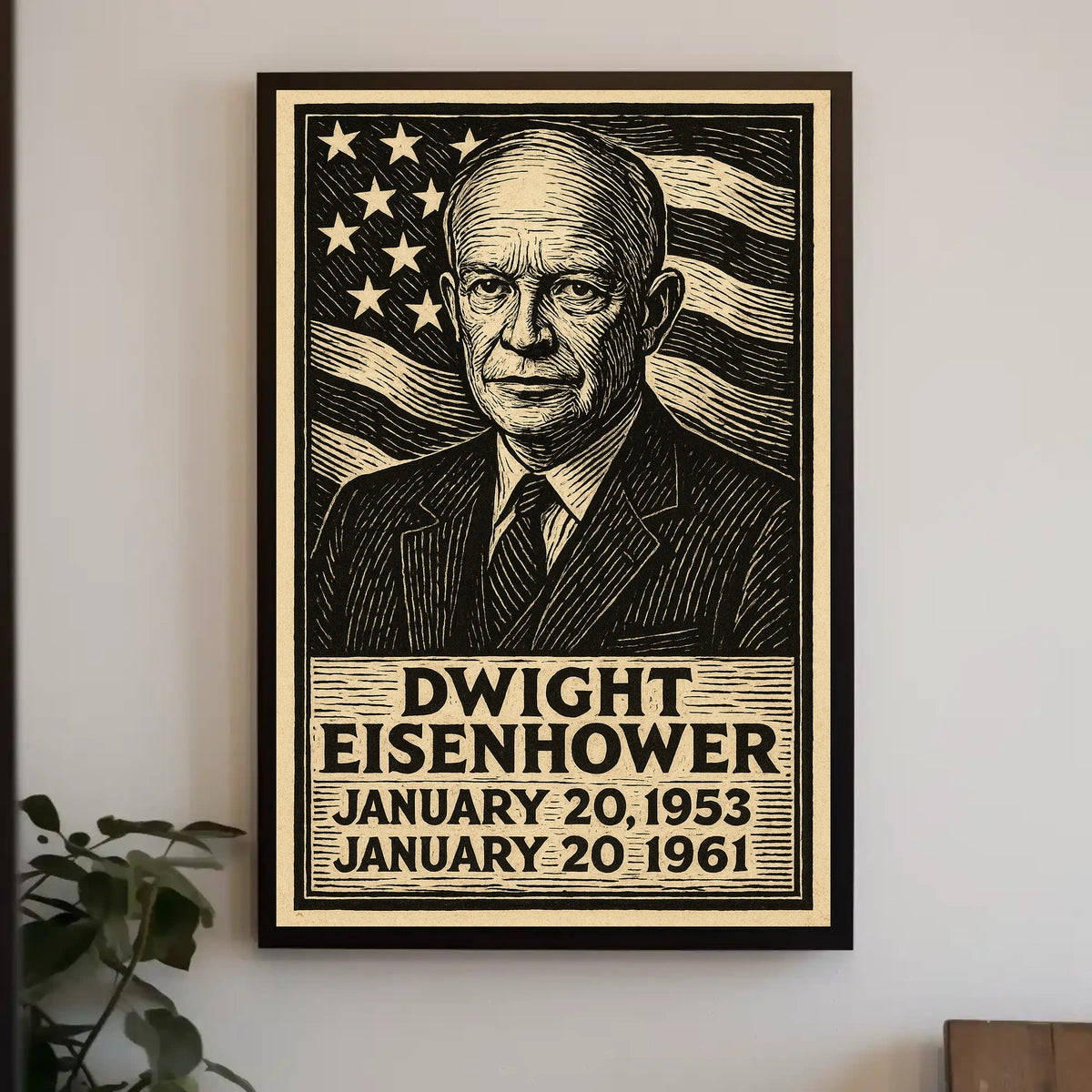 Eisenhower Patriotic Woodcut Vintage Poster