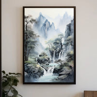 Tranquil East Asian Landscape Waterfall Scenic Poster