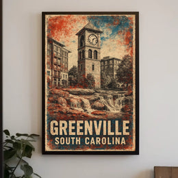 Greenville Clock Tower Vintage Heritage Cityscape Poster