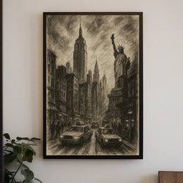 New York City Poster Vintage Cityscape Landmarks Wall Art