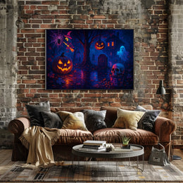 Halloween Night Spectacle Gothic Photography Realism NYC Skyline Spooky Vibe Urban Decor Lovers Poster