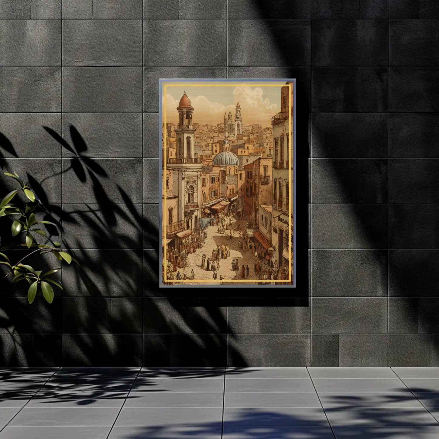 Bustling Middle Eastern Bazaar Vintage Travel Poster