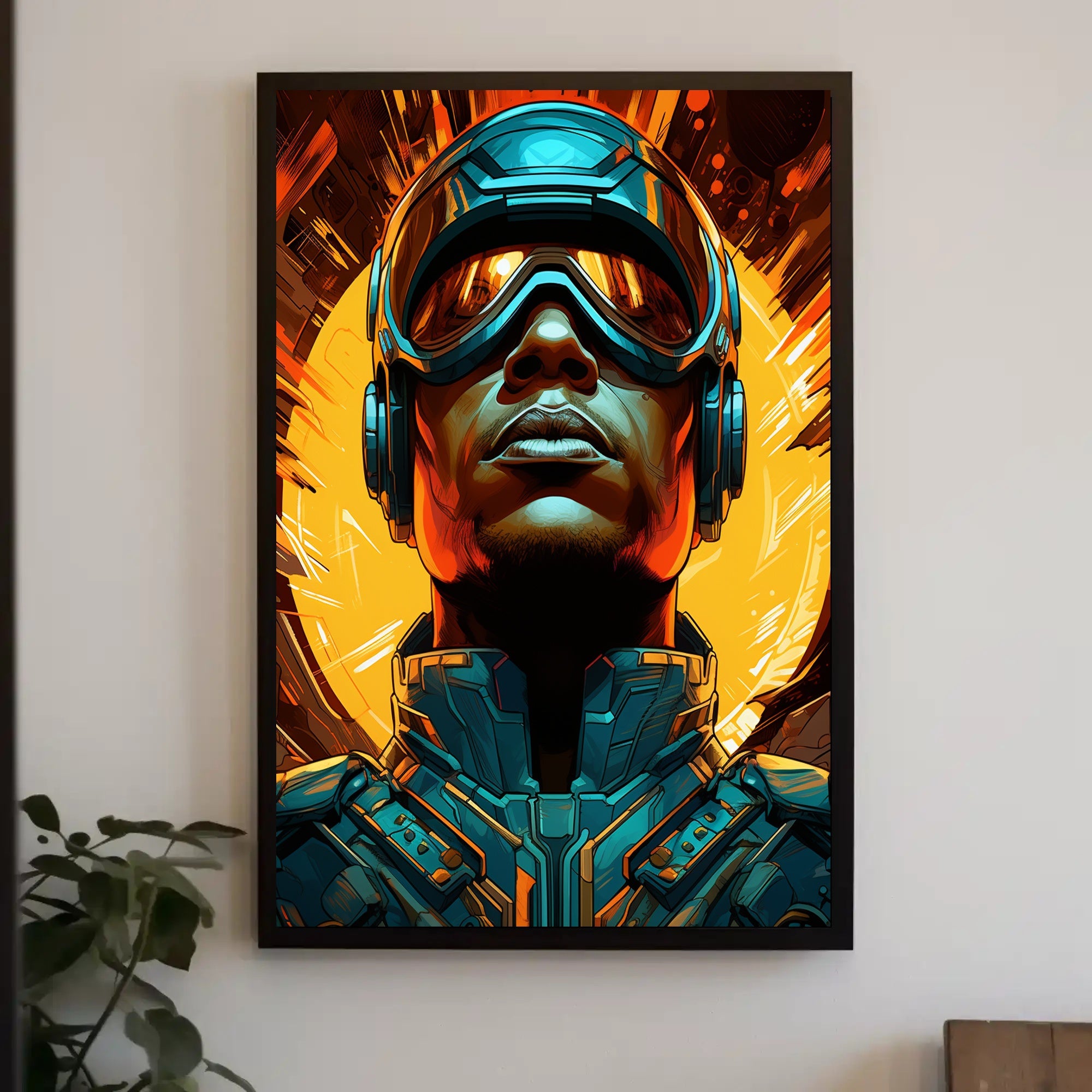 Futuristic Visor Warrior with Dynamic Energy Futuristic Sci-Fi Poster