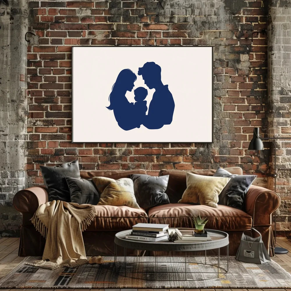 Family Bond Minimalist Blue Silhouette Art Poster