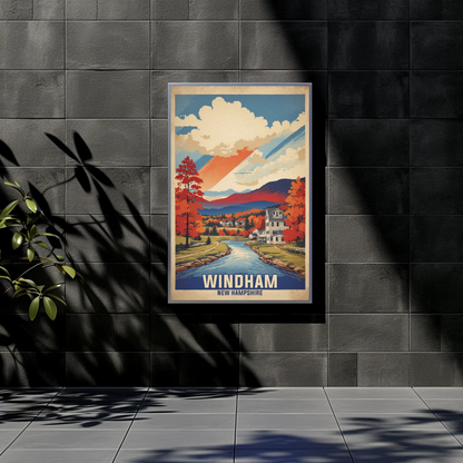 Windham Maine Lakeside Flag Retreat Vintage Travel Poster