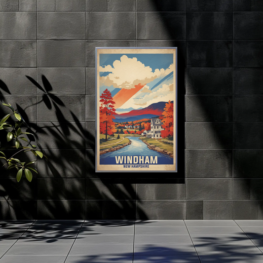 Windham Maine Lakeside Flag Retreat Vintage Travel Poster