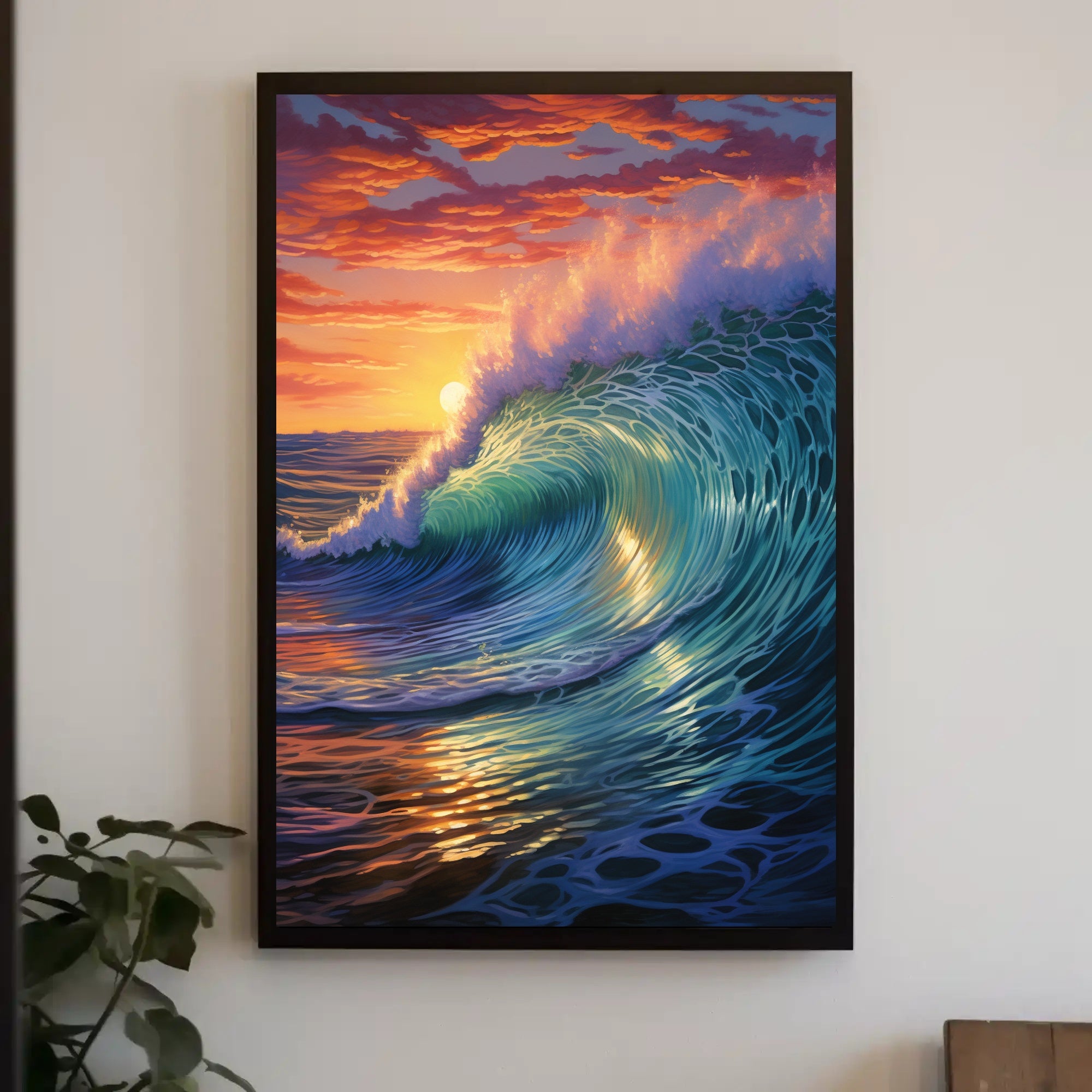 Ocean Wave At Sunset Art Print - Artistic Poster