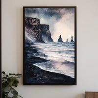 Iceland Vik Black Sand Beach and Reynisdrangar Rocks Poster
