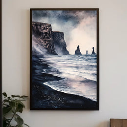 Iceland Vik Black Sand Beach and Reynisdrangar Rocks Poster