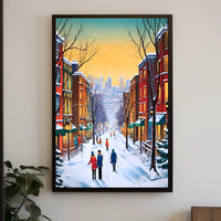 Charming Winter Street Scene in Urban Cityscape Poster