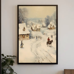 Winter Village Scene Poster